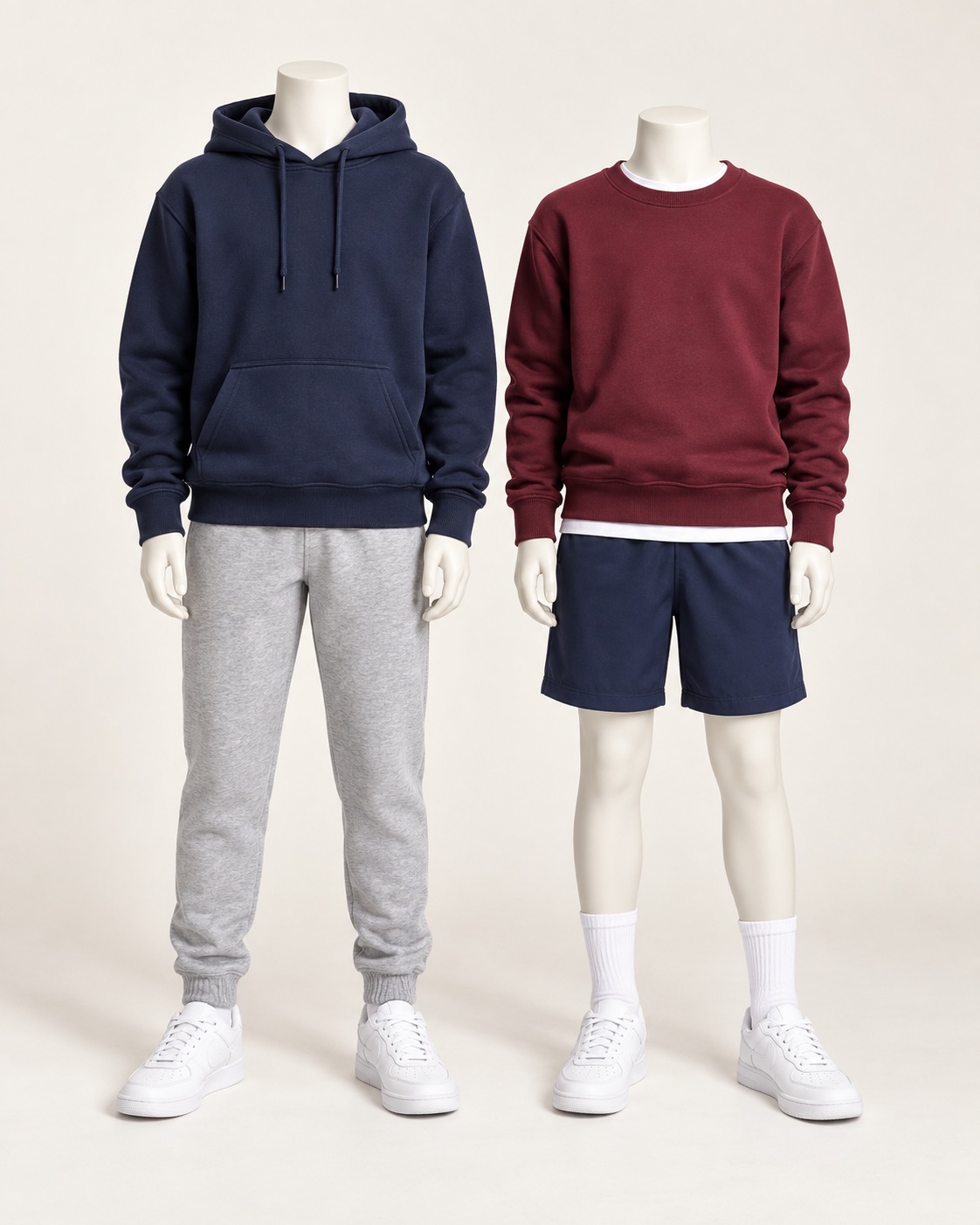 Illustrative US-style schoolwear concept with sweatshirt and PE garments
