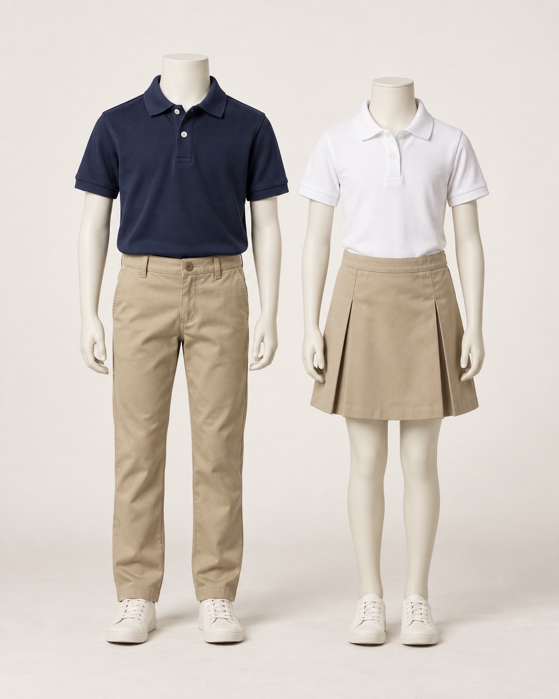 Illustrative US-style school uniform concept with polo shirt and khaki bottoms